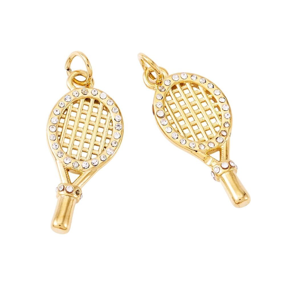 5553 2Pcs 18K Gold Plated Cubic Zirconia Pendants Gold Tennis Racket Charms